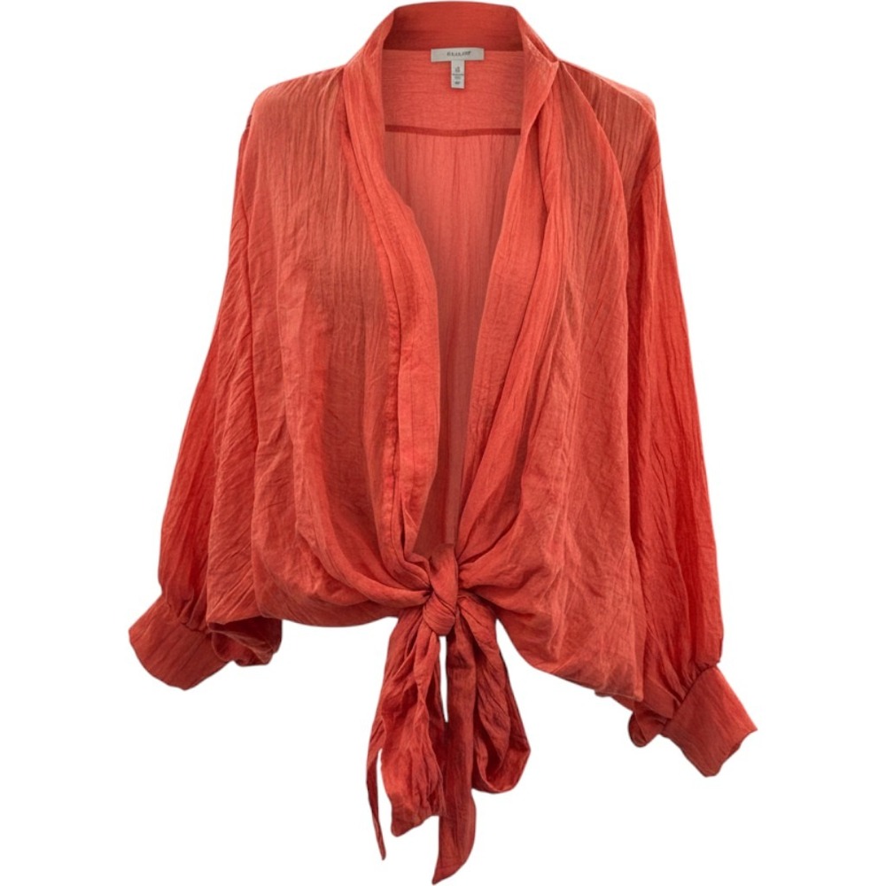 Jupee Brick Orange Tie Front Lantern Sleeve Cardigan Wrap Top JP65 Made in USA M